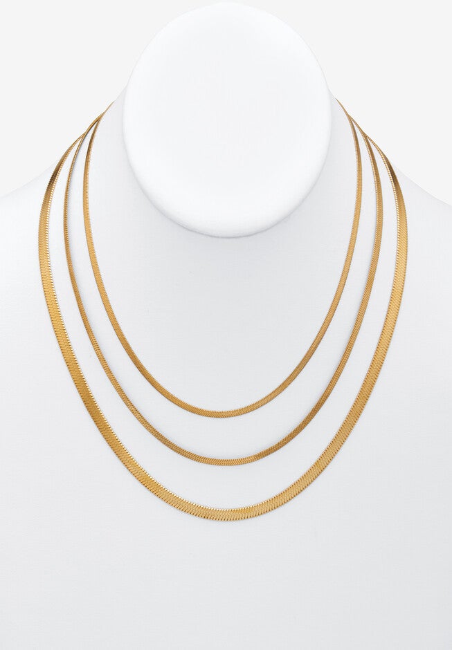 Gold Ion-Plated Stainless Steel Multistrand Herringbone Necklace 15-17.5 Inch, , alternate image number 3