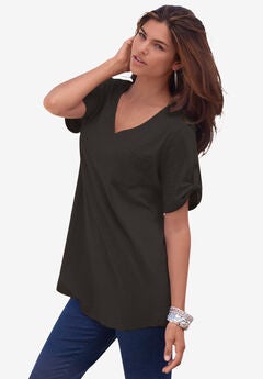 Plus Size Slub V-Neck Boyfriend Tunic Top
