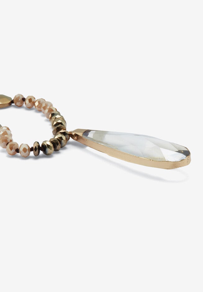 Brown Faceted Crystal Pendant Goldtone Drop Necklace, 32-Inch Length, , on-hover image number null
