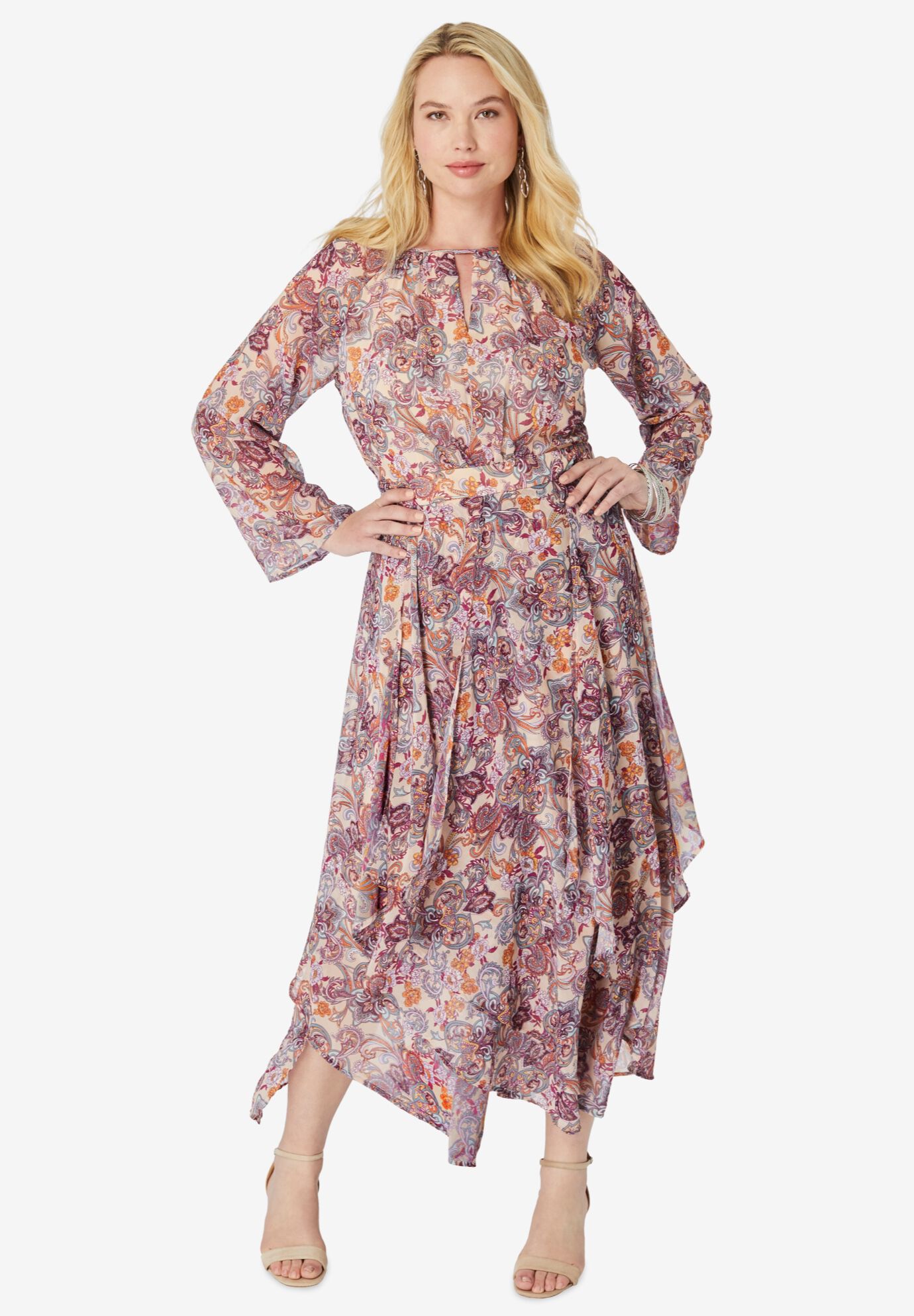 Asymmetric Keyhole Maxi Dress, WARM TOSSED MEDALLION, hi-res image number 0