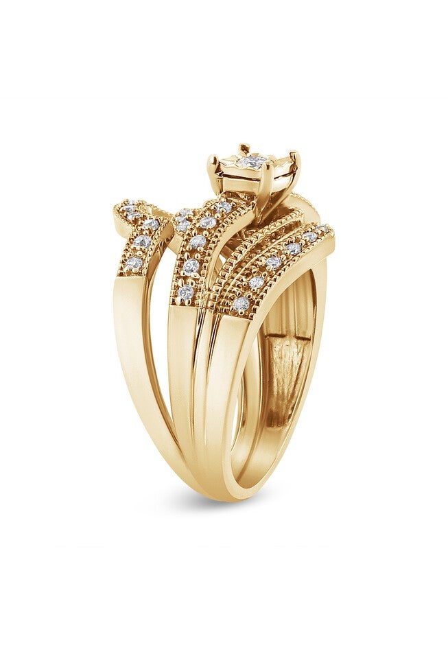 Yellow Gold Plated Silver 1/3 Cttw Round Diamond Crisscross Engagement Ring Bridal Set, , alternate image number 2