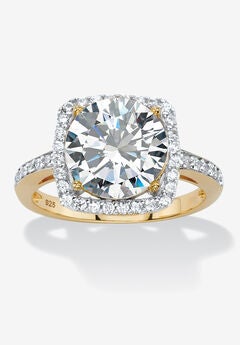 4.36 Tcw Cubic Zirconia 14K Gold-Plated Sterling Silver Halo Cocktail Ring