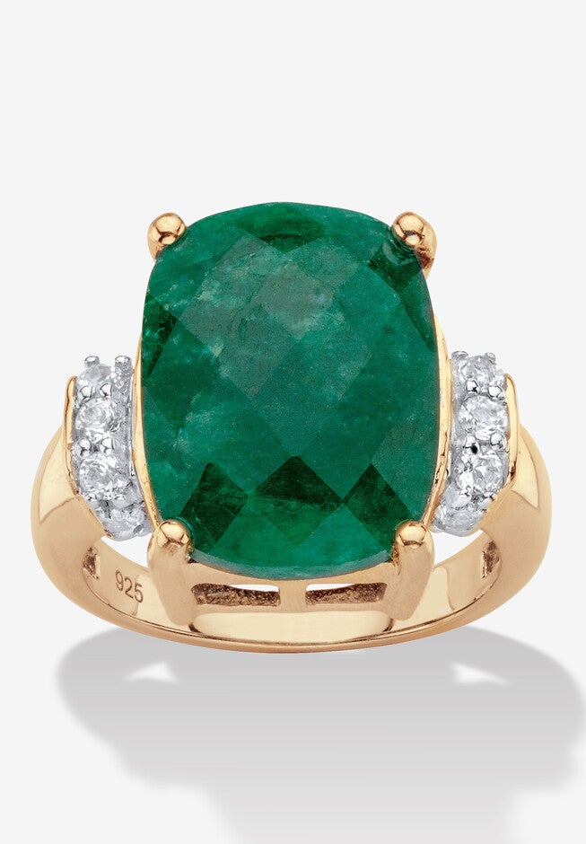 Yellow Gold Over Sterling Silver Emerald And Genuine Tanzanite Ring, GOLD, hi-res image number 0