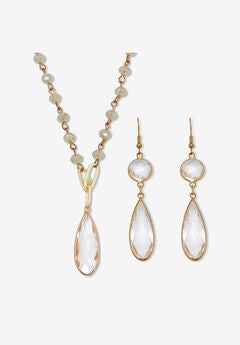 Crystal Goldtone Drop Necklace And Crystal Earrings, 2-Piece Set