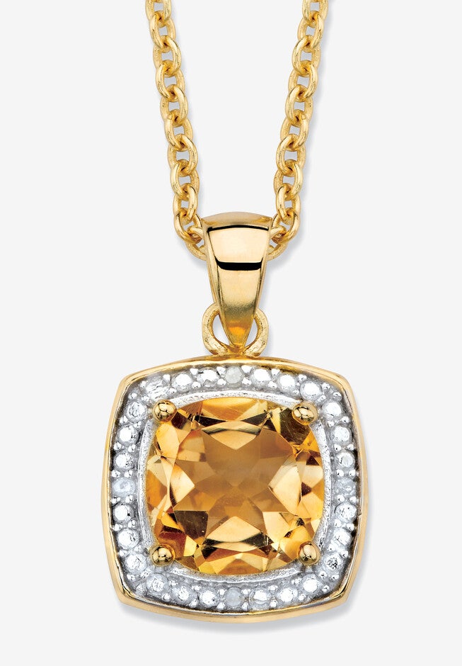 1.85 Tcw Genuine Citrine And Diamond Accent Gold-Plated Sterling Silver Necklace, YELLOW, hi-res image number 0