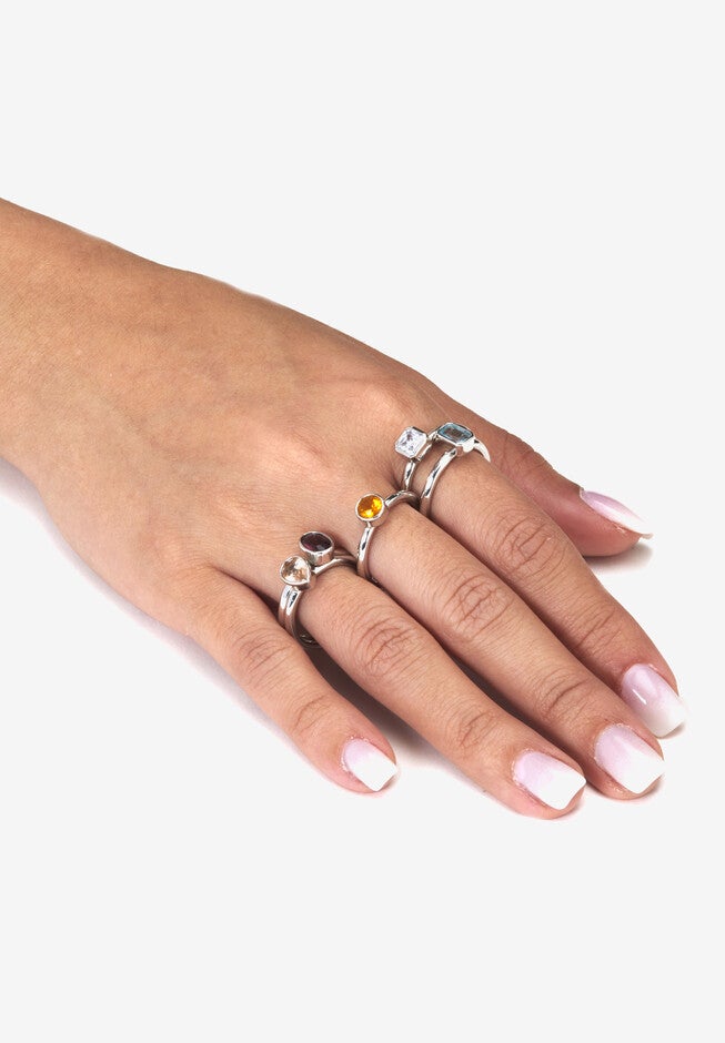 1.32 Tcw Cz And Simulated Crystal Platinum-Plated 5 Piece Stackable Ring Set, , alternate image number 3