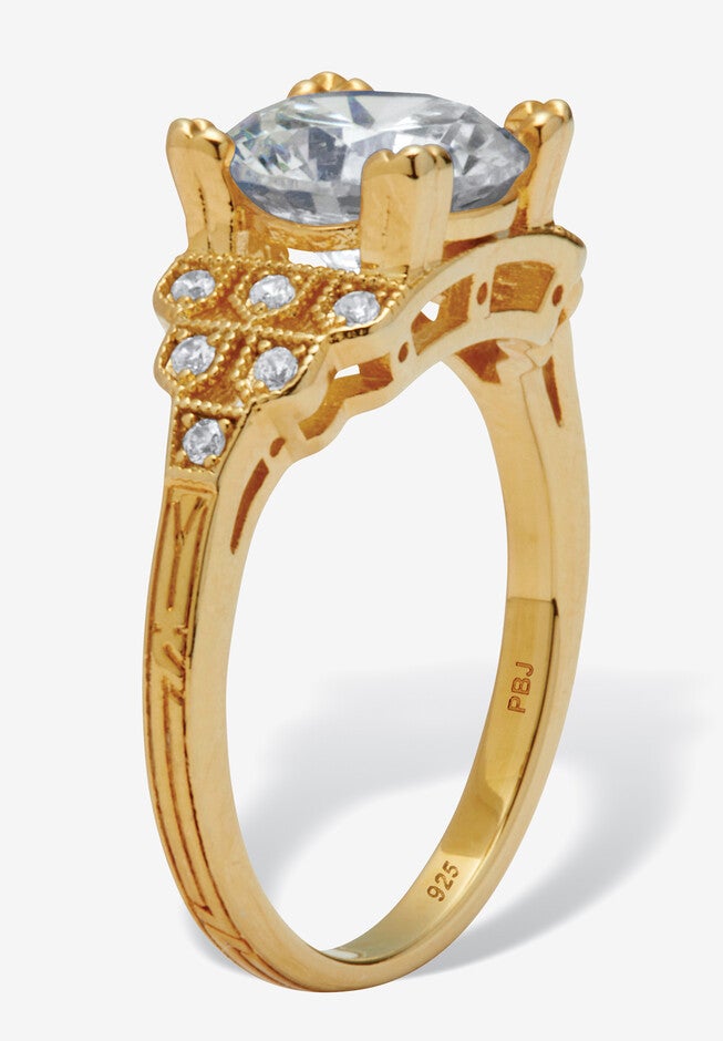 3.12 Tcw Round Cubic Zirconia 14K Gold-Plated Sterling Silver Engagement Ring, , on-hover image number 1