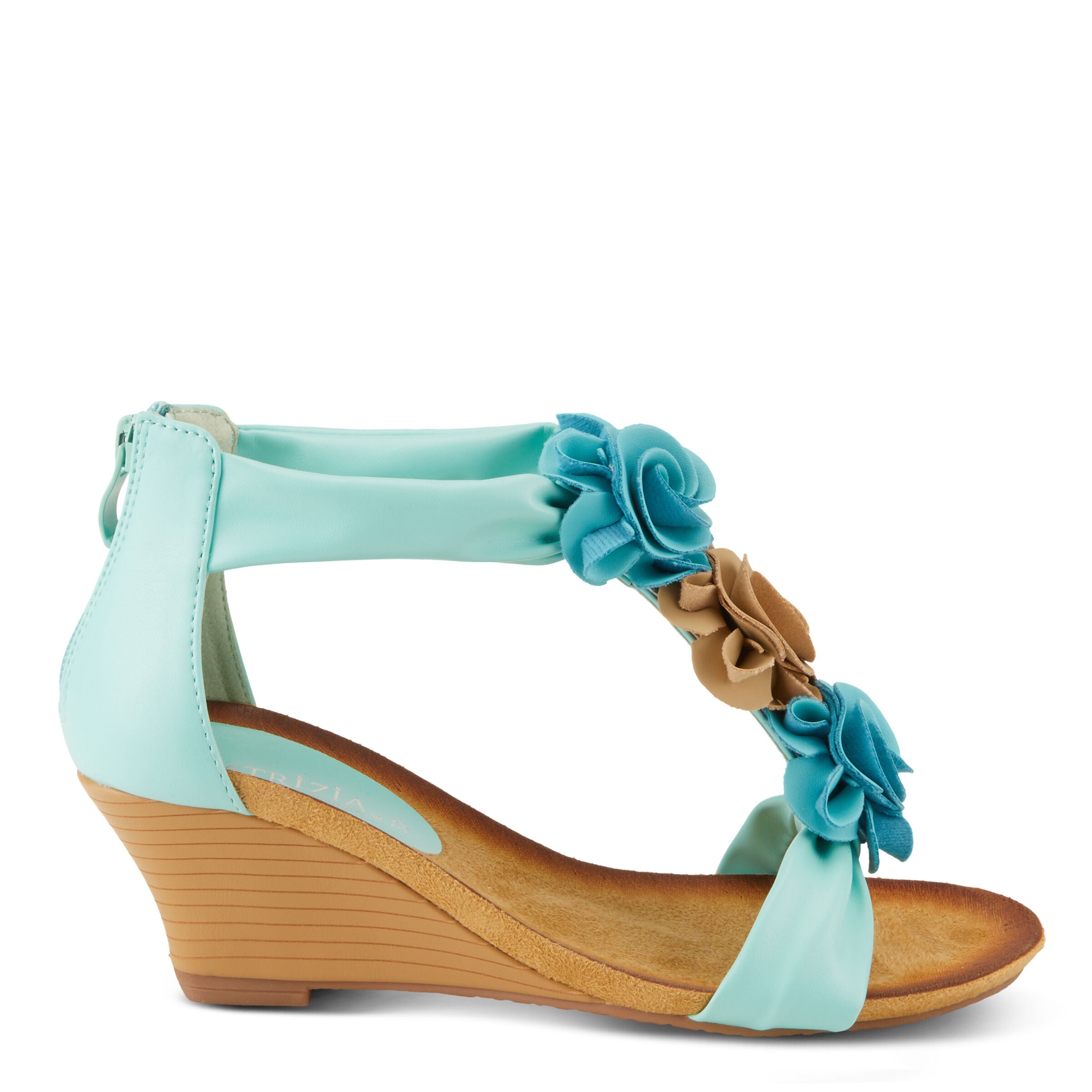 Harlequin Closed Back T-Strap Wedge Sandal, AQUA, alternate image number 5