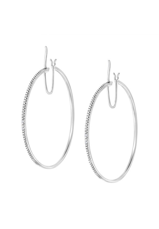Sterling Silver Diamond Accent Medium D Hoops Earrings, , alternate image number 2