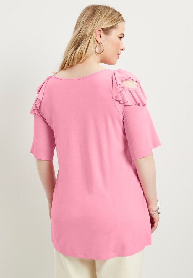 Cold-Shoulder Ruffle Tee, , on-hover image number null