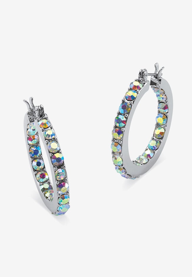 Silver Tone Inside Out Hoop Earrings (30Mm) Aurora Borealis Crystal Jewelry, CRYSTAL, hi-res image number 0