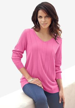 Fine Gauge Drop Needle V Neck Sweater