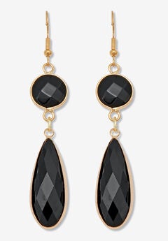 Black Crystal Goldtone Drop Earrings, 53X12Mm