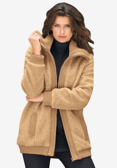 Plus Size High Collar Teddy Fleece Bomber