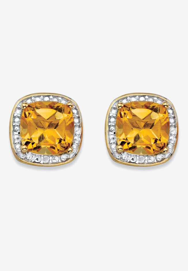 2.59 Tcw Genuine Citrine Diamond Accent 14K Gold-Plated Sterling Silver Earrings Jewelry, YELLOW, hi-res image number null