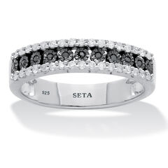 .25 TCW Black and White Diamond Sterling Silver Three-Row Anniversary Band