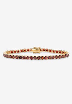 12.90 Tcw Round Genuine Red Garnet Yellow Gold-Plated Tennis Bracelet 7.25"