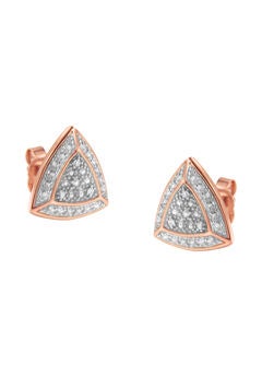 Rose Gold Over Silver Diamond Accent Trillion Shaped 4-Stone Halo-Style Stud Earrings