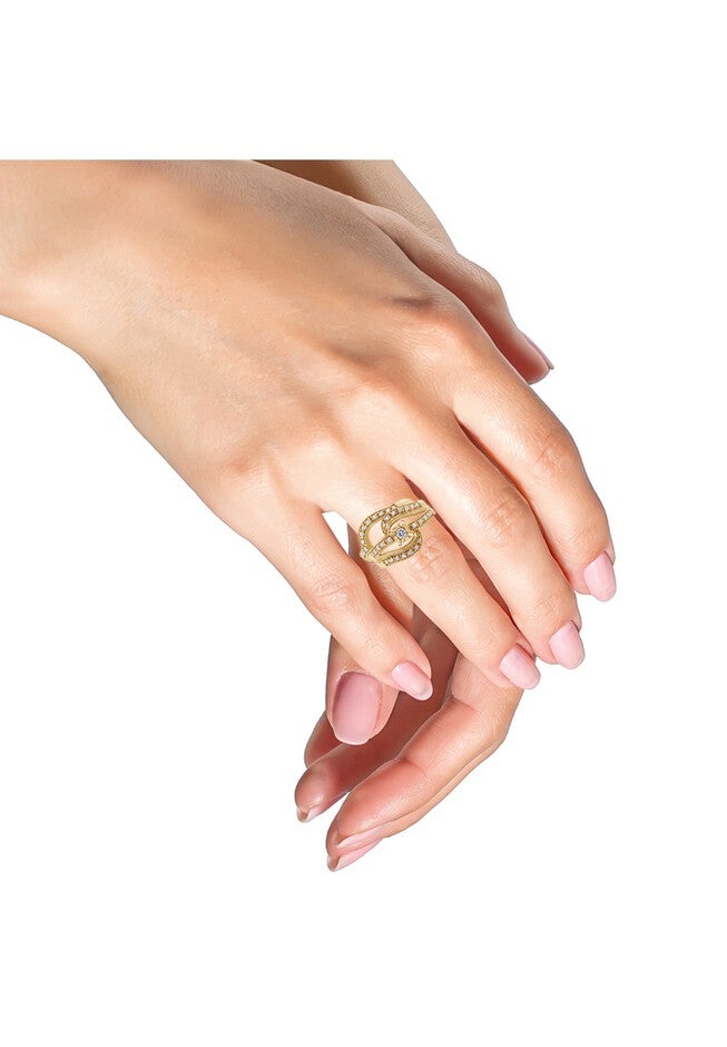 Yellow Gold Plated Silver 1/3 Cttw Round Diamond Crisscross Engagement Ring Bridal Set, , alternate image number 3