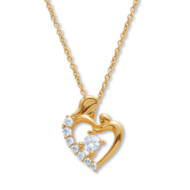Unstoppable Love Gold Over Silver Cubic Zirconia Heart Pendant, WHITE, hi-res image number 0