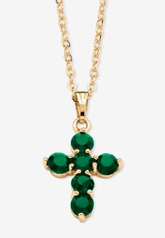 Birthstone Goldtone Cross Pendant Necklace