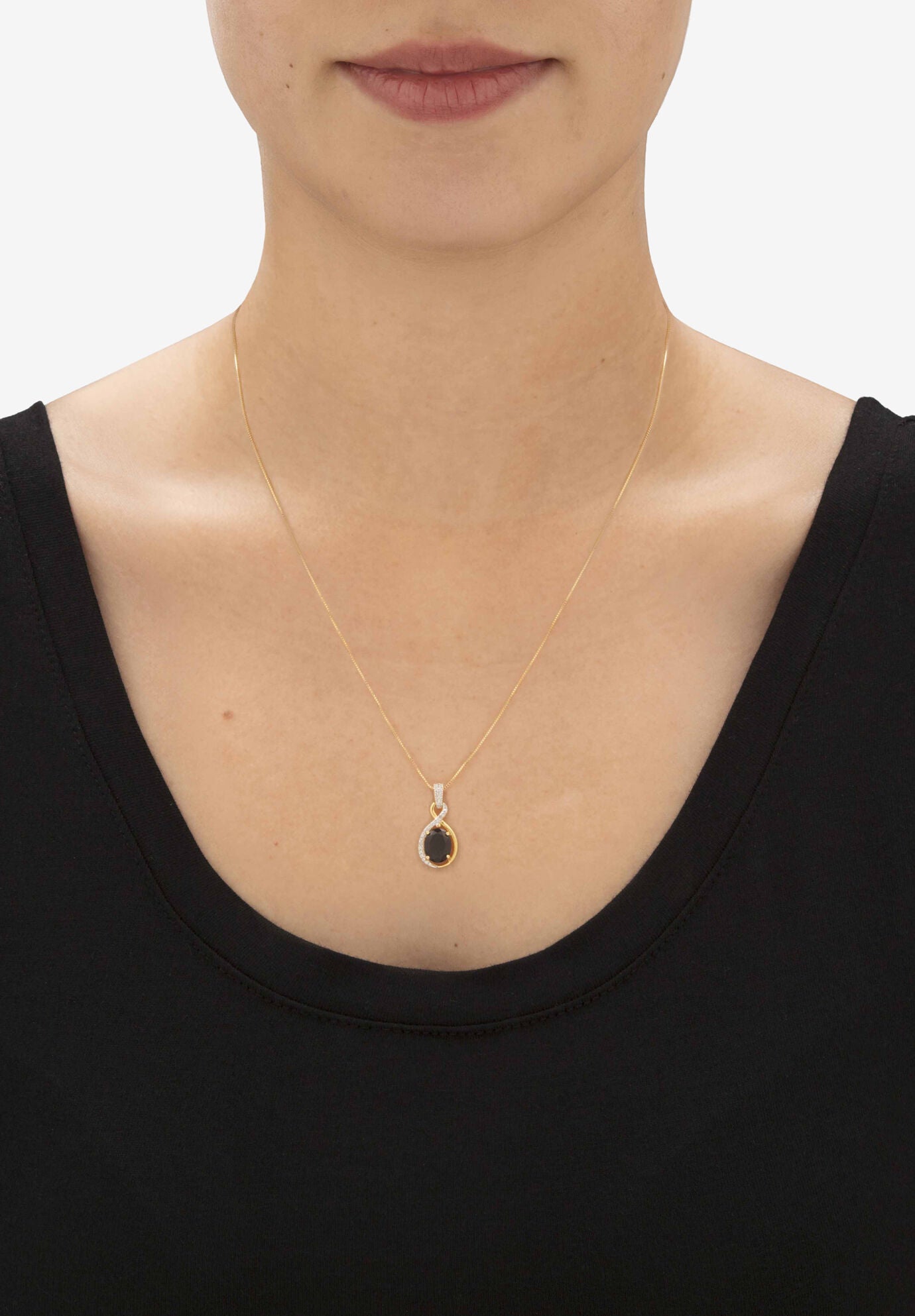 Oval Genuine Onyx And Diamond Accent Gold-Plated Silver Necklace Set 18 inches, , alternate image number 2