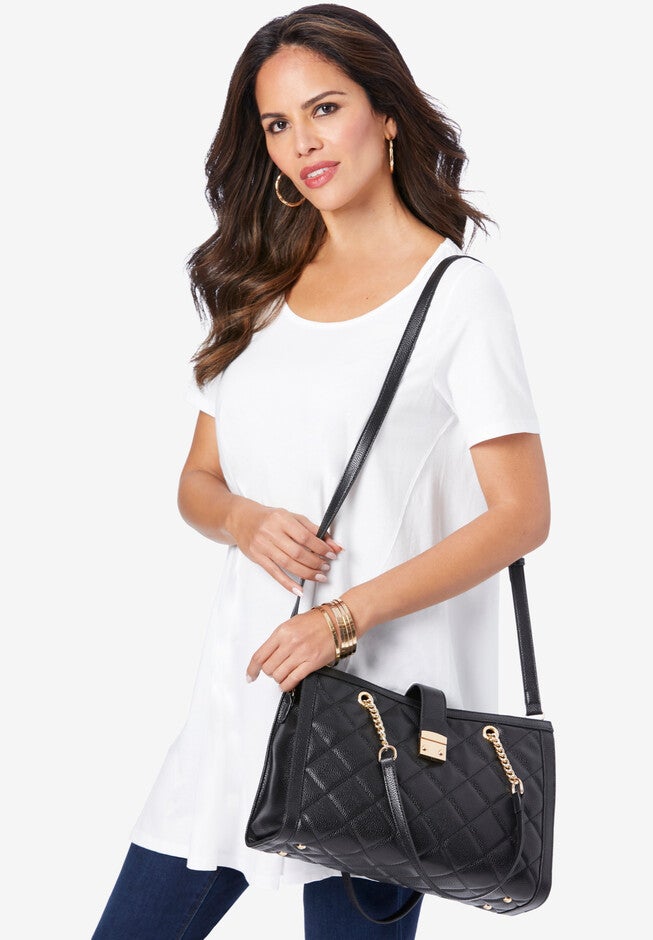 Quilted Tote Bag, BLACK, hi-res image number 0