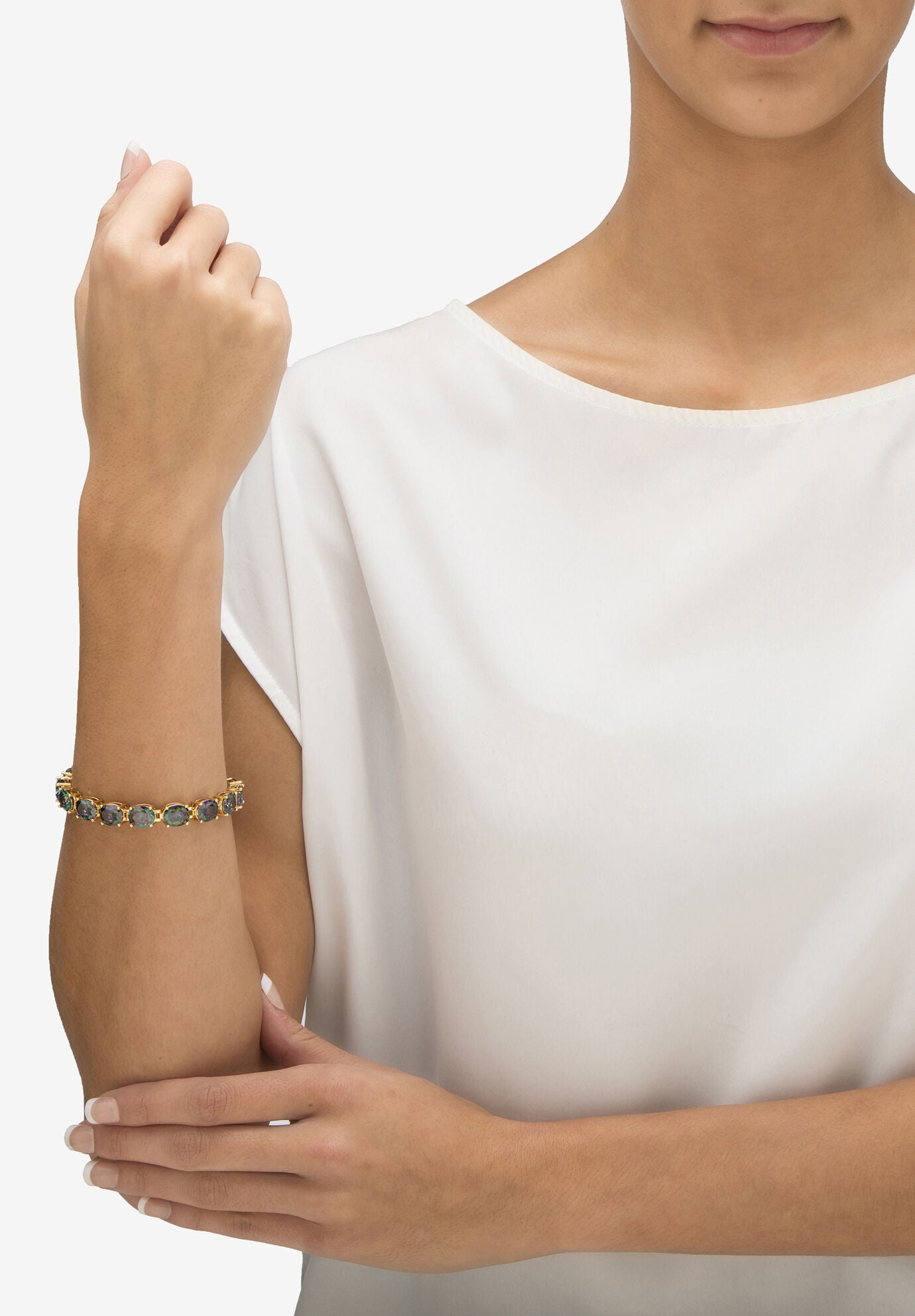 40.64 Tcw Oval Dark Mystic Cubic Zirconia Gold-Plated Tennis Bracelet 7.25 inches, , alternate image number 2