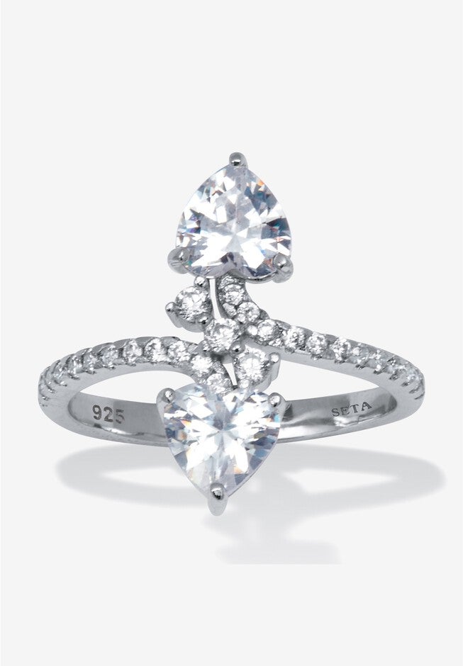 1.92 Tcw Heart Shaped Cubic Zirconia Sterling Silver Ring, WHITE, hi-res image number null