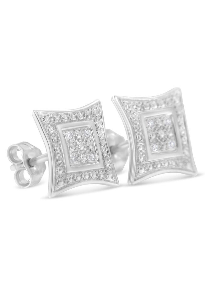 Sterling Silver Diamond Accented 4Stone Four Pointed Star Shaped Halostyle Stud Earrings, , alternate image number 3