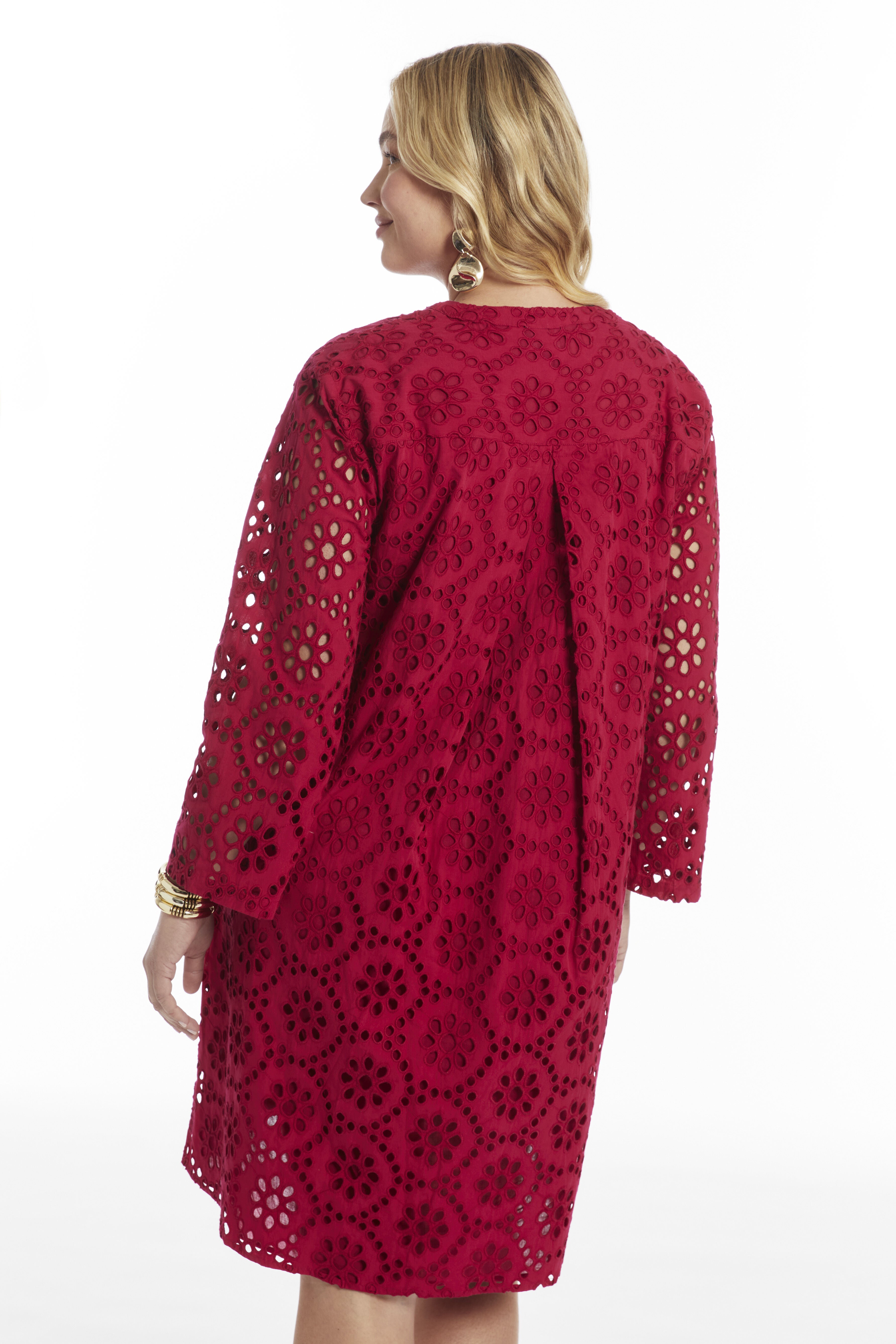 Eyelet Midi Shirtdress, CERISE, alternate image number 2