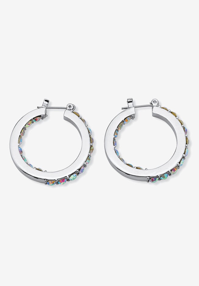 Silver Tone Inside Out Hoop Earrings (30Mm) Aurora Borealis Crystal Jewelry, , on-hover image number 1