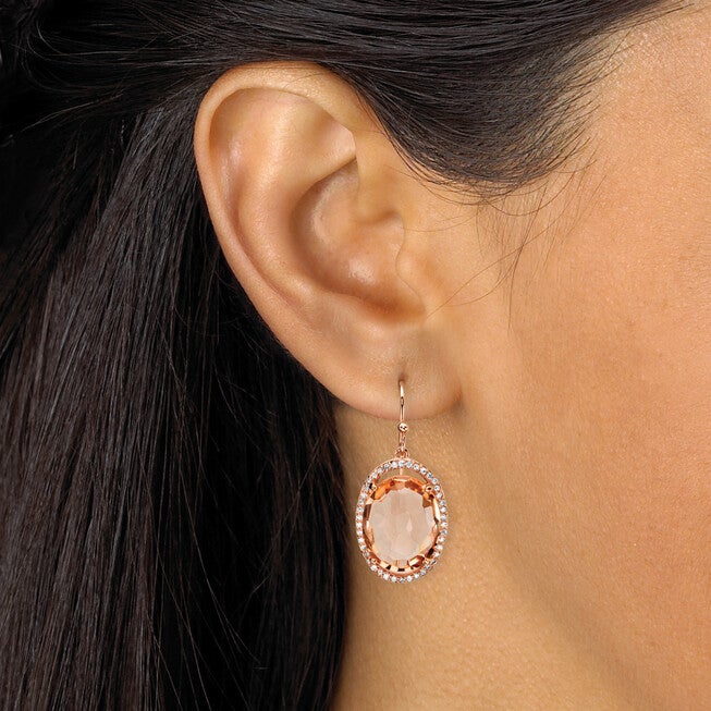 18.42 TCW Simulated Morganite Rose Gold-Plated Sterling Silver Halo Earrings, PINK, alternate image number null