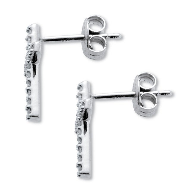.25 TCW Diamond Sterling Silver Cross Earrings (1/2 inch), WHITE, on-hover image number 1