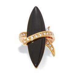 Gold-Plated Wrapped Marquise Onyx and Crystal Ring
