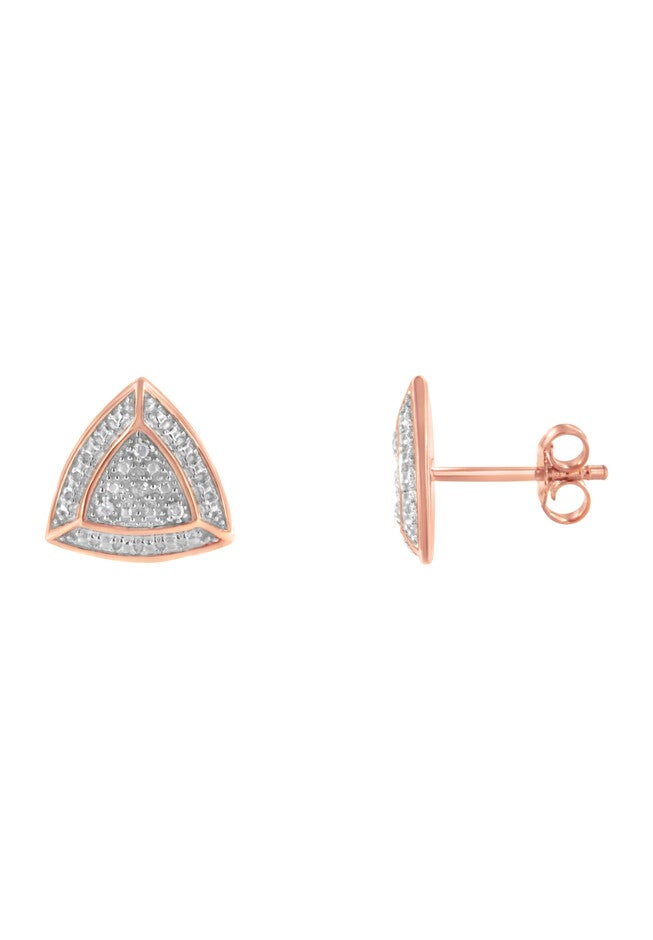 Rose Gold Over Silver Diamond Accent Trillion Shaped 4-Stone Halo-Style Stud Earrings, , alternate image number 2