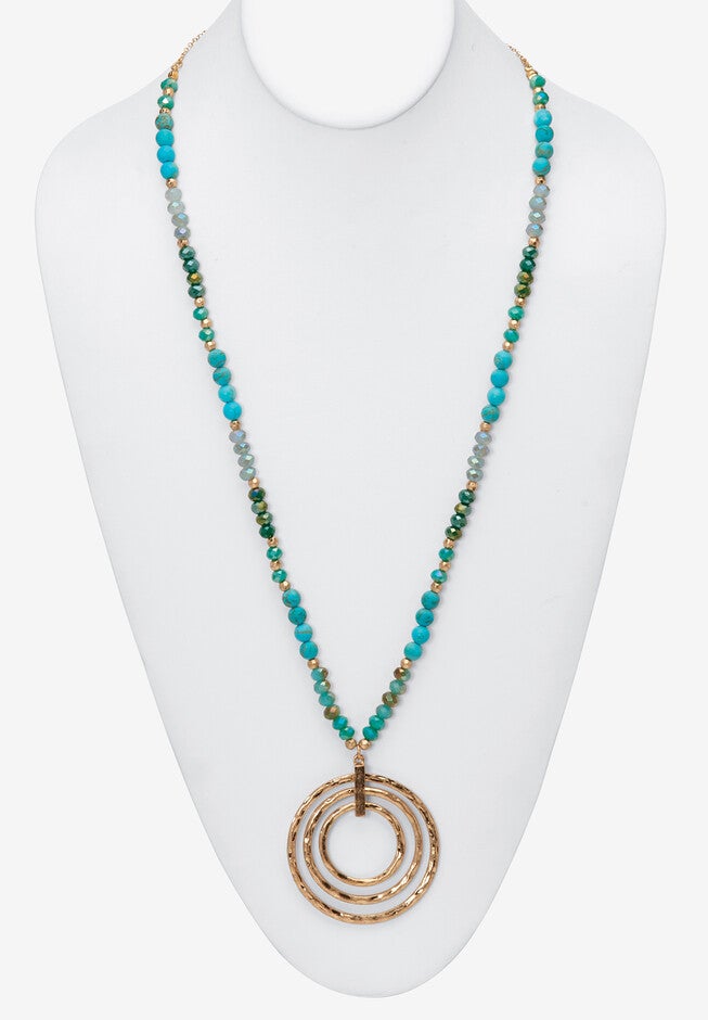 Round Genuine Turquoise Hammered Goldtone Endless Necklace, 30 Inches, , alternate image number 3