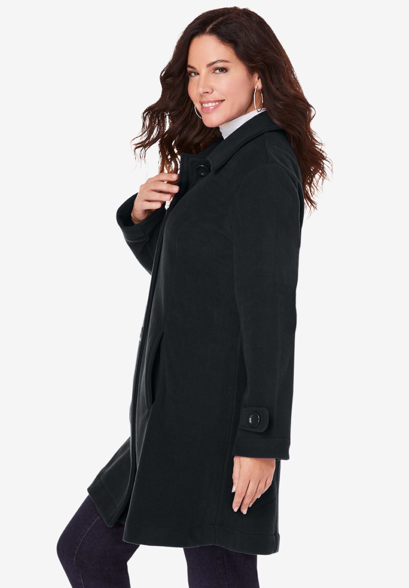 Plus Size Button Up Fleece Jacket, DEEP LAGOON, alternate image number 2