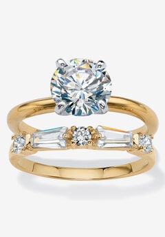 2.56 Cttw. 2-Piece Gold-Plated Round Cubic Zirconia Bridal Ring Set
