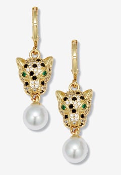 Round Simulated Pearl And Crystal Goldtone Drop Earrings, 22X12Mm