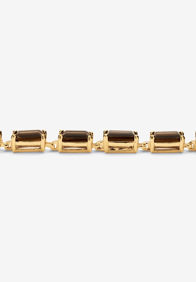 Gold-Plated Tennis Bracelet (5.5Mm), Emerald Cut Smoky Quartz, 7.25 inches, , on-hover image number null