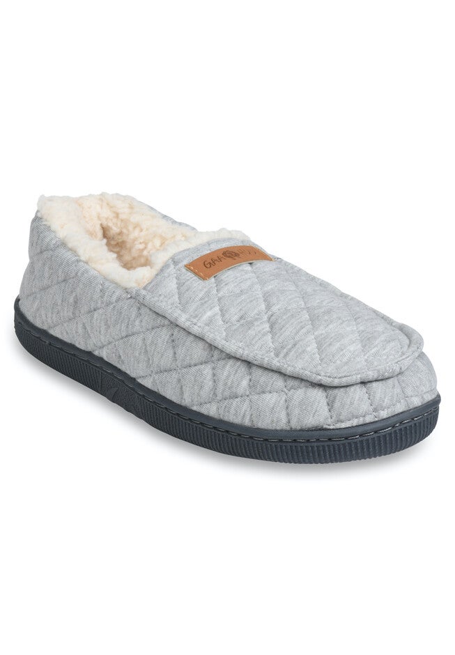 Quilted Jersey Mocassin Slipper - Memory Foam, Grey | Woman Within