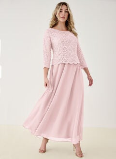 Plus Size Sequin Lace Three Quarter Sleeve A-Line Gown
