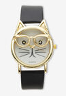 Cat Watch Gold Tone With Adjustable Black Strap 8" Length, GOLD, hi-res image number null