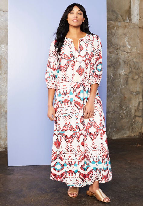 Halcion Boho Maxi Dress, OATMEAL FESTIVAL, hi-res image number null
