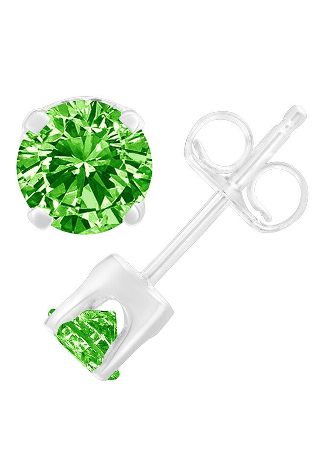 Sterling Silver Round Brilliantcut Green Diamond Classic 4Prong Stud Earrings, , on-hover image number 1