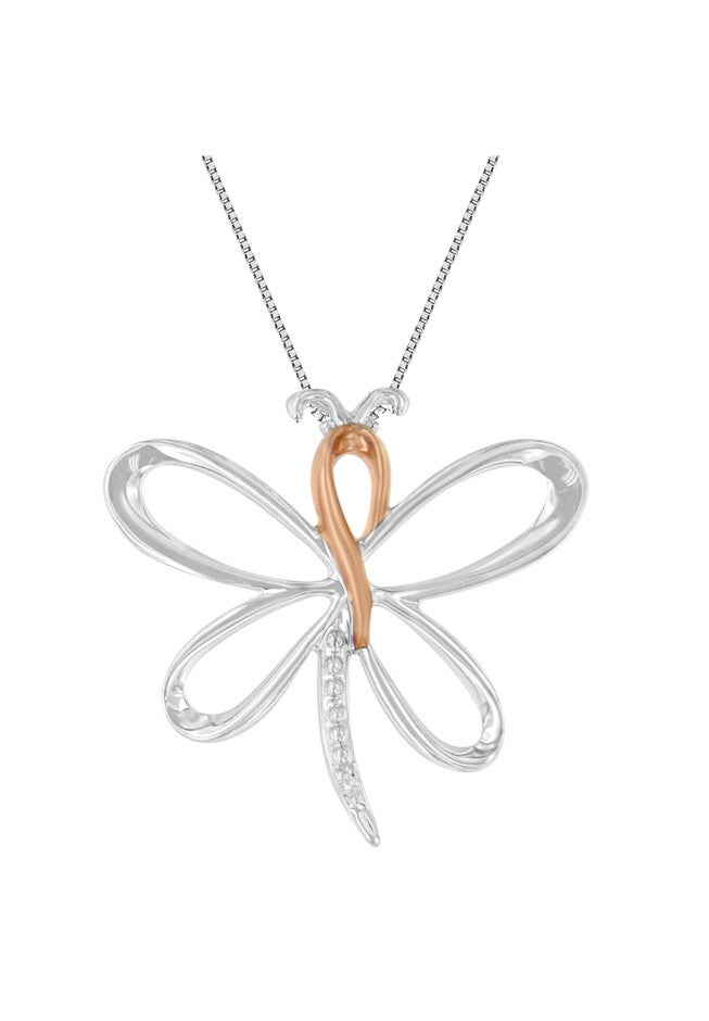 10K Rose Gold Over Silver Diamond-Accented Dragonfly Pendant, , on-hover image number null