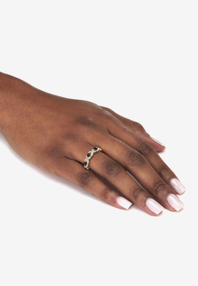 .62 Tcw Genuine Sapphire Diamond Accent 18K Gold-Plated Sterling Silver Ring, , alternate image number 2