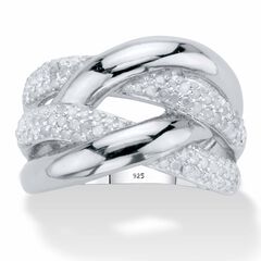 1/2 Cttw. Round Diamond Platinum Plated Sterling Silver Crossover Ring