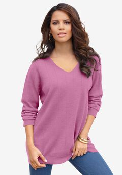 Fine Gauge Drop Needle V Neck Sweater